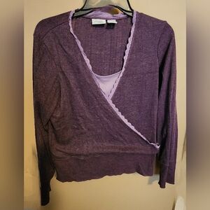 Avenue Purple Wrap Blouse with Long Sleeves